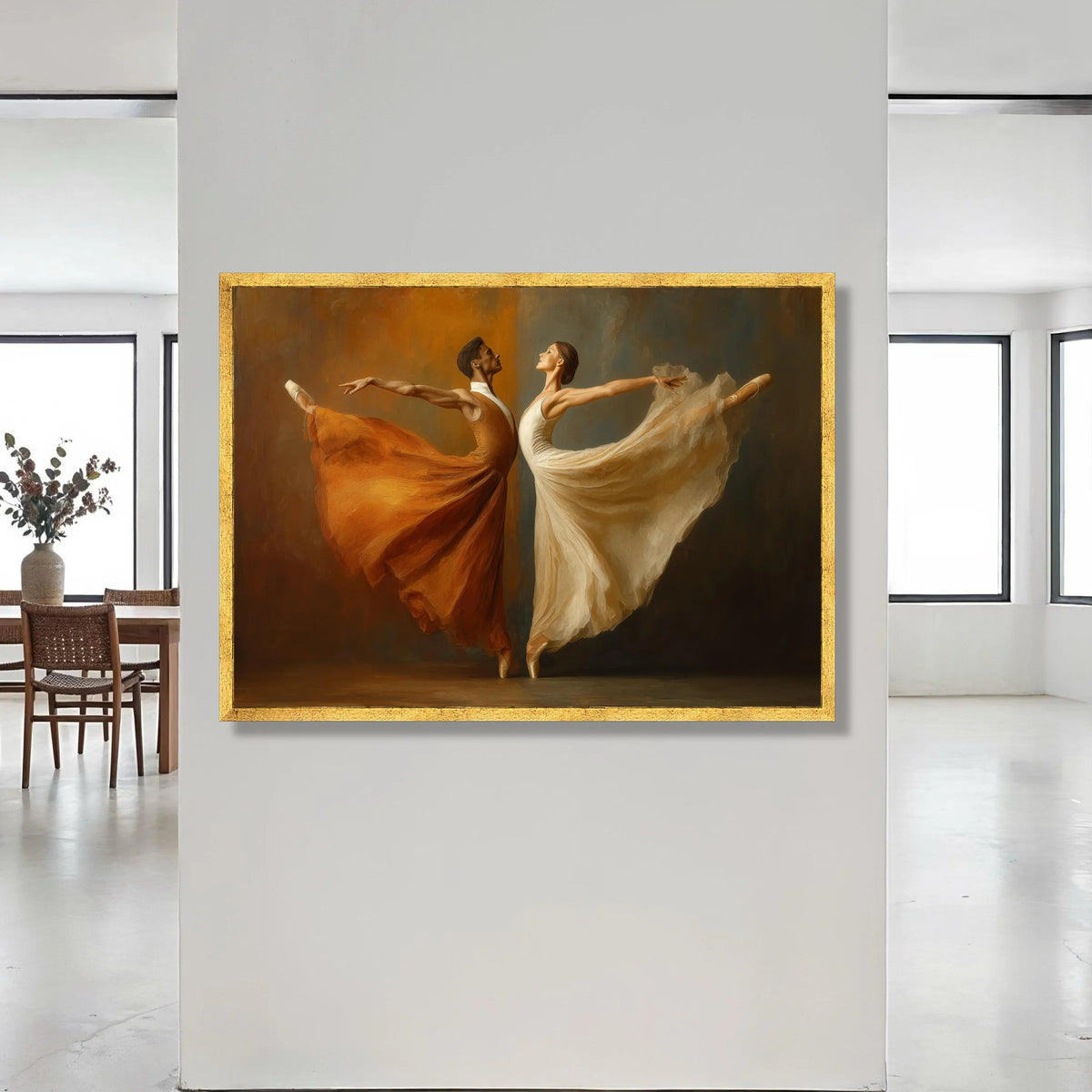 Elegant Ballet Dancers Canvas Wall Art, Graceful Dance Pose, Flowing Dresses Artwork, Contemporary Ballet Decoration, Ready Canvas Print Art