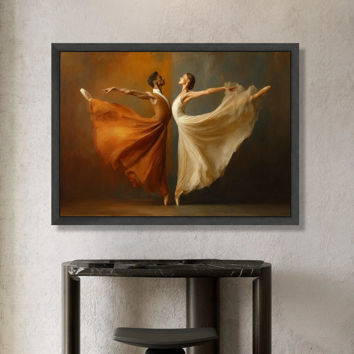 Elegant Ballet Dancers Canvas Wall Art, Graceful Dance Pose, Flowing Dresses Artwork, Contemporary Ballet Decoration, Ready Canvas Print Art