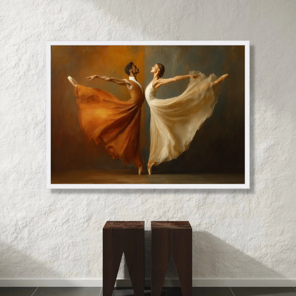 Elegant Ballet Dancers Canvas Wall Art, Graceful Dance Pose, Flowing Dresses Artwork, Contemporary Ballet Decoration, Ready Canvas Print Art