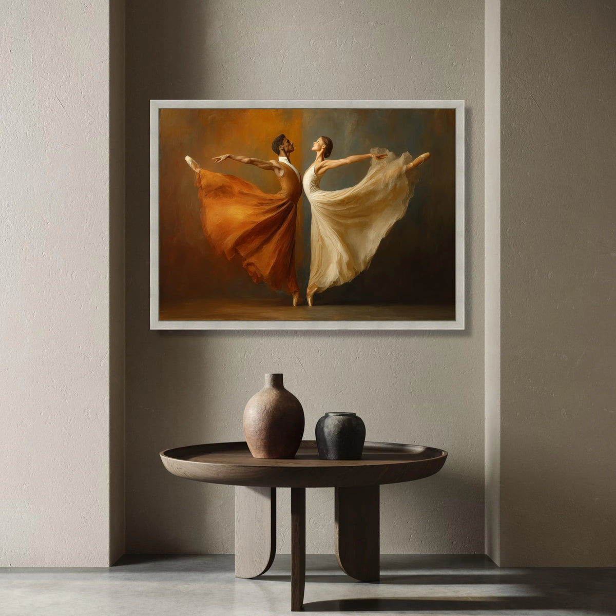 Elegant Ballet Dancers Canvas Wall Art, Graceful Dance Pose, Flowing Dresses Artwork, Contemporary Ballet Decoration, Ready Canvas Print Art