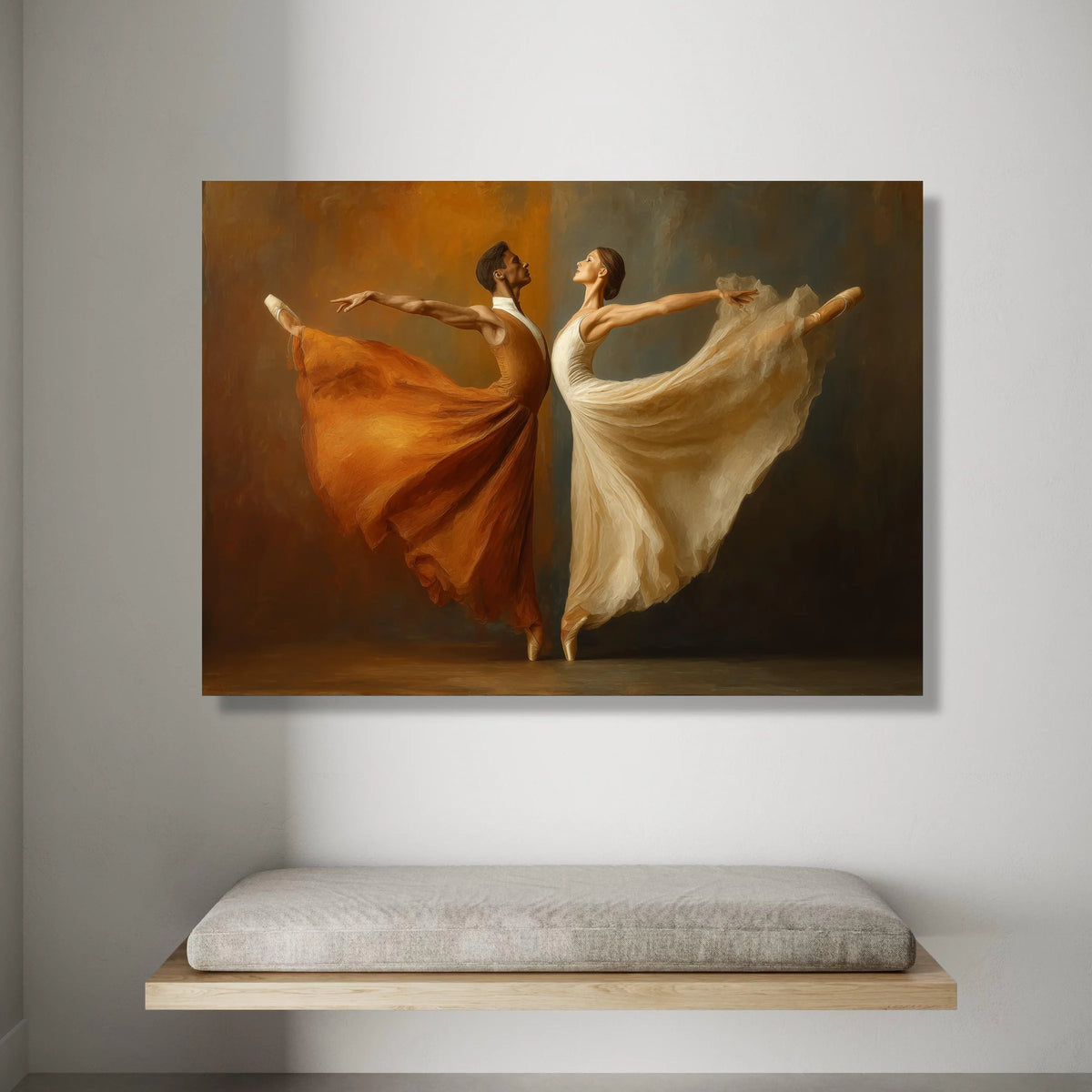 Elegant Ballet Dancers Canvas Wall Art, Graceful Dance Pose, Flowing Dresses Artwork, Contemporary Ballet Decoration, Ready Canvas Print Art