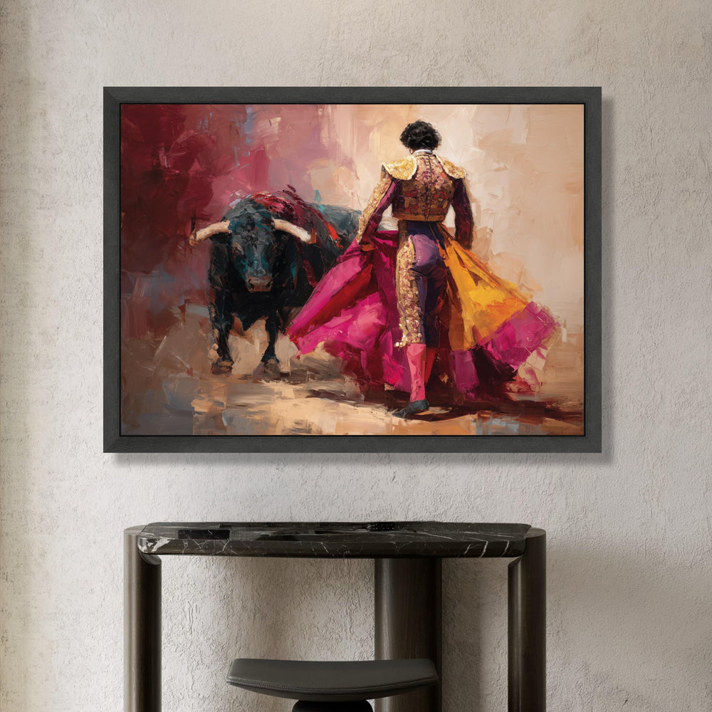 Bullfighter Action Canvas, Spanish Matador Wall Art, Vibrant Bullfight Scene, Colorful Cultural Canvas, Traditional Fiesta Canvas Print Art