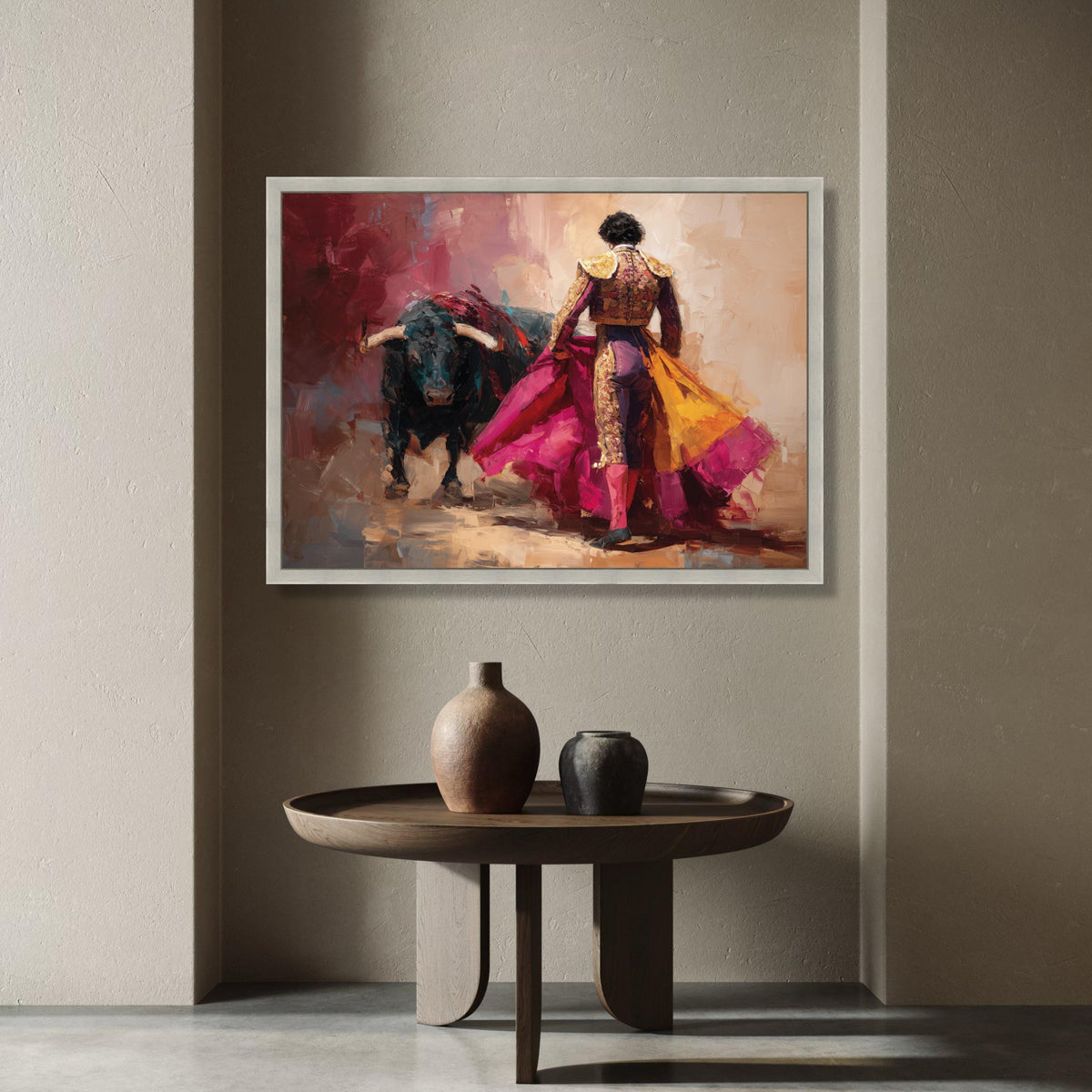 Bullfighter Action Canvas, Spanish Matador Wall Art, Vibrant Bullfight Scene, Colorful Cultural Canvas, Traditional Fiesta Canvas Print Art