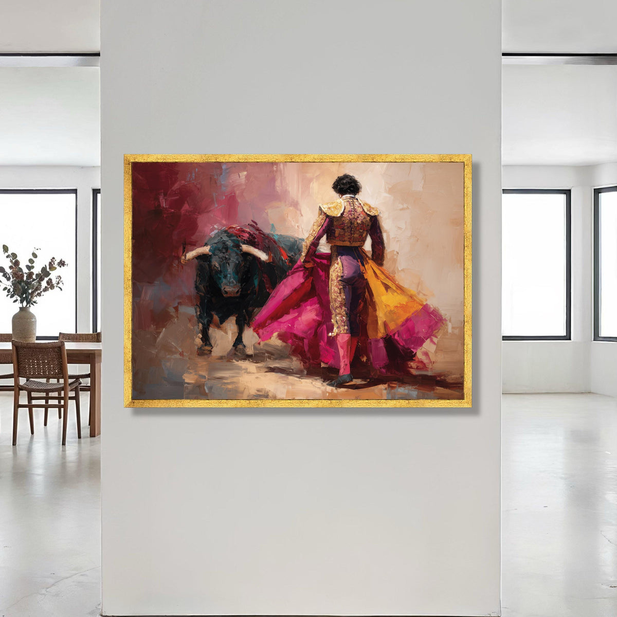 Bullfighter Action Canvas, Spanish Matador Wall Art, Vibrant Bullfight Scene, Colorful Cultural Canvas, Traditional Fiesta Canvas Print Art