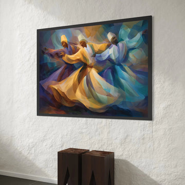 Whirling Dervishes Dance, Sufi Spiritual Canvas, Colorful Movement Art, Abstract Whirling Dancers, Mystical Wall Decor, Canvas Print Art