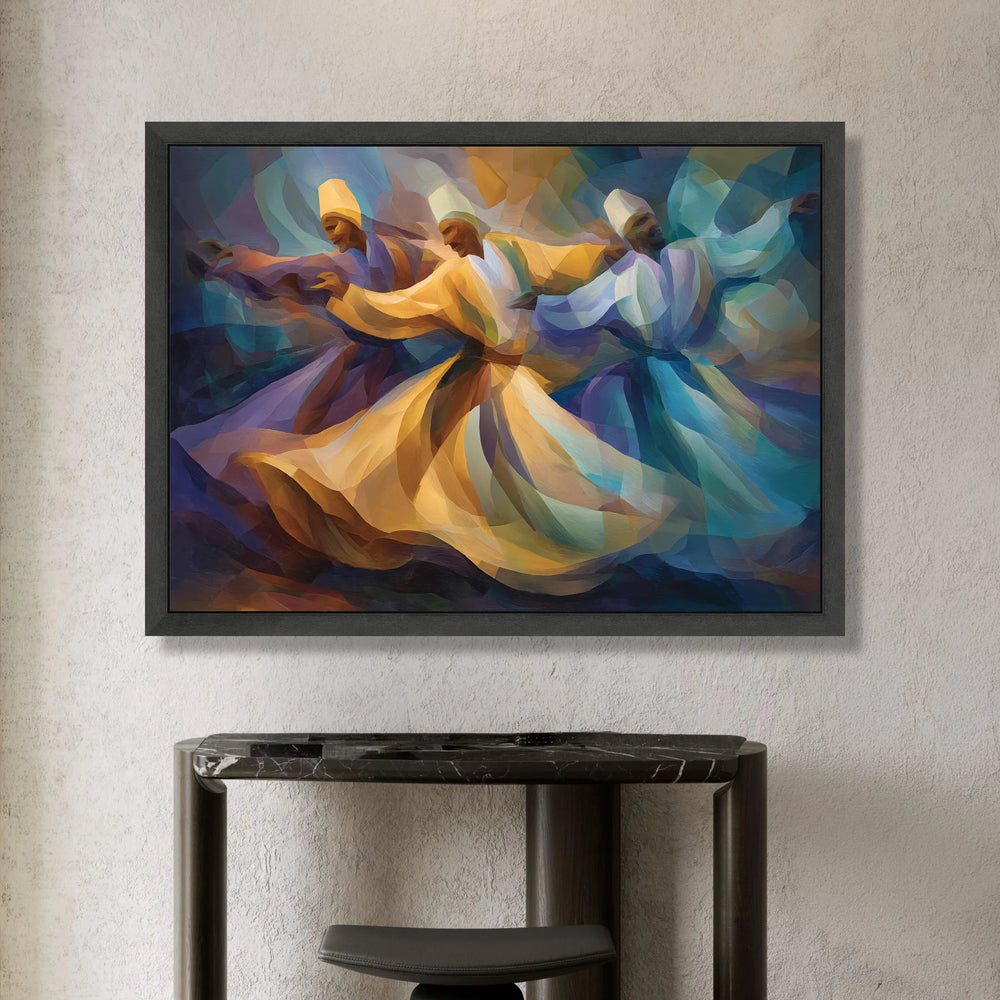 Whirling Dervishes Dance, Sufi Spiritual Canvas, Colorful Movement Art, Abstract Whirling Dancers, Mystical Wall Decor, Canvas Print Art