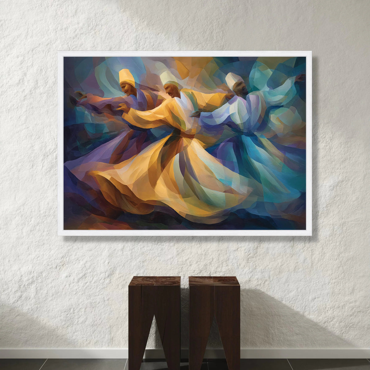 Whirling Dervishes Dance, Sufi Spiritual Canvas, Colorful Movement Art, Abstract Whirling Dancers, Mystical Wall Decor, Canvas Print Art