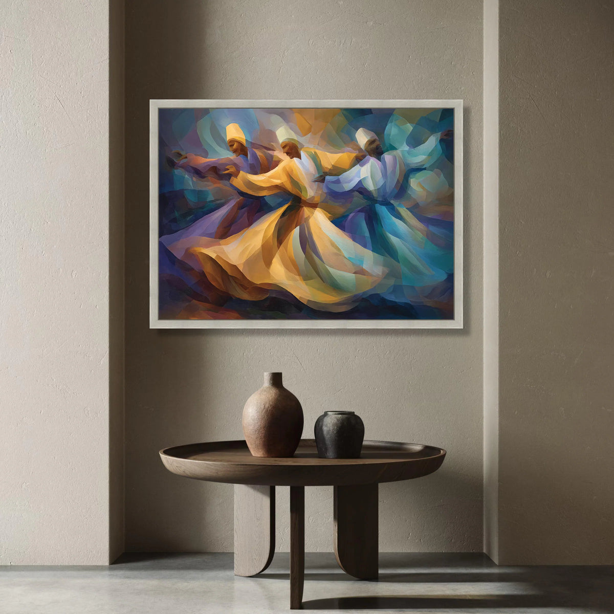 Whirling Dervishes Dance, Sufi Spiritual Canvas, Colorful Movement Art, Abstract Whirling Dancers, Mystical Wall Decor, Canvas Print Art