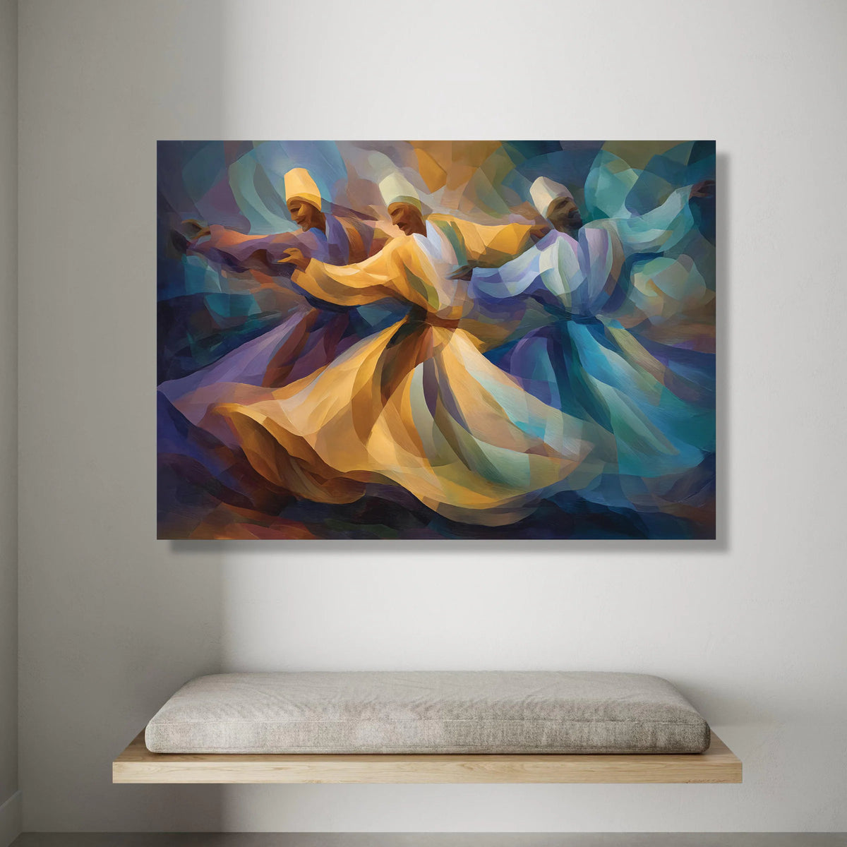 Whirling Dervishes Dance, Sufi Spiritual Canvas, Colorful Movement Art, Abstract Whirling Dancers, Mystical Wall Decor, Canvas Print Art