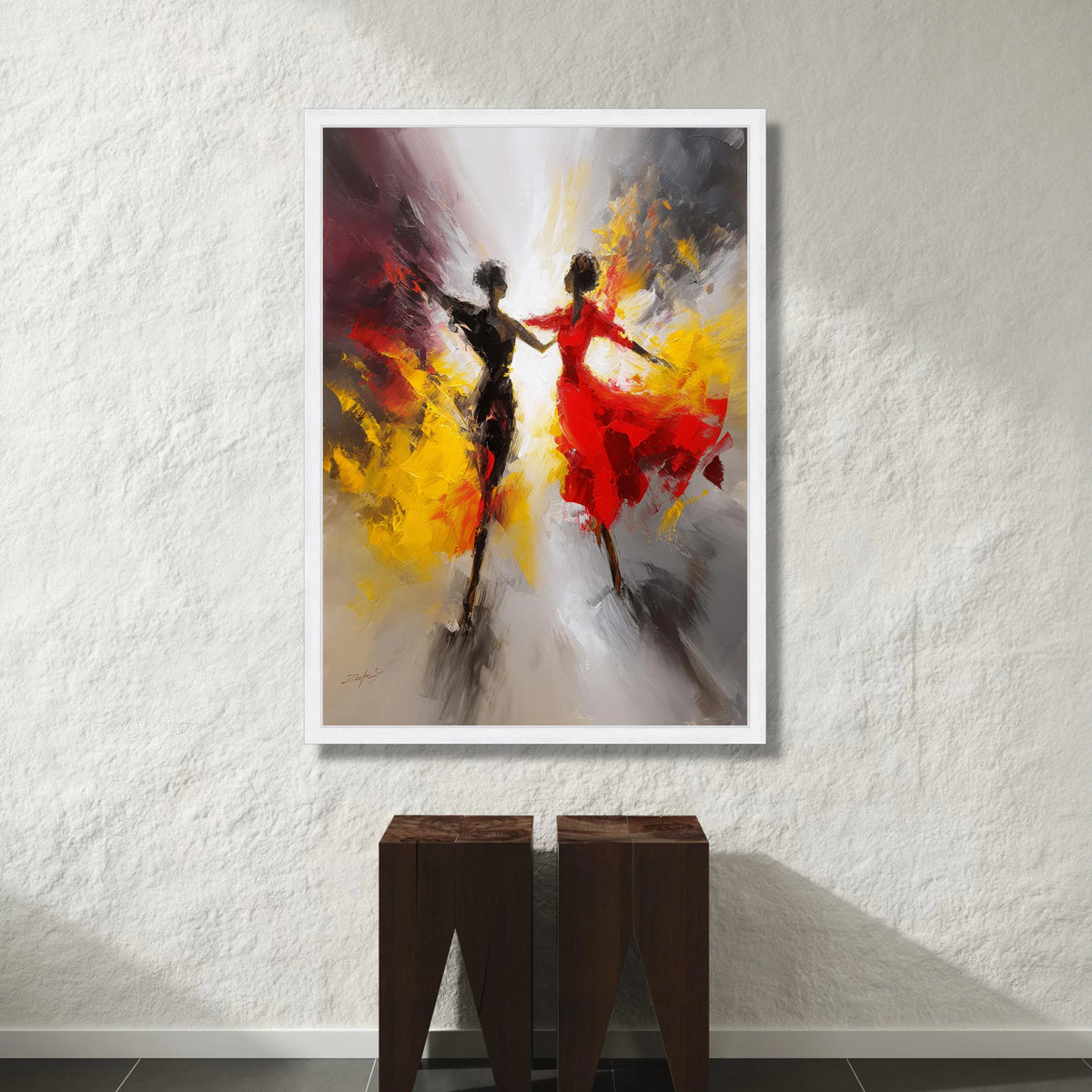 Dynamic Dance Duo Canvas, Abstract Movement Art, Colorful Wall Decor, Red and Yellow Swirl Canvas, Modern Home Decoration Canvas Print Art