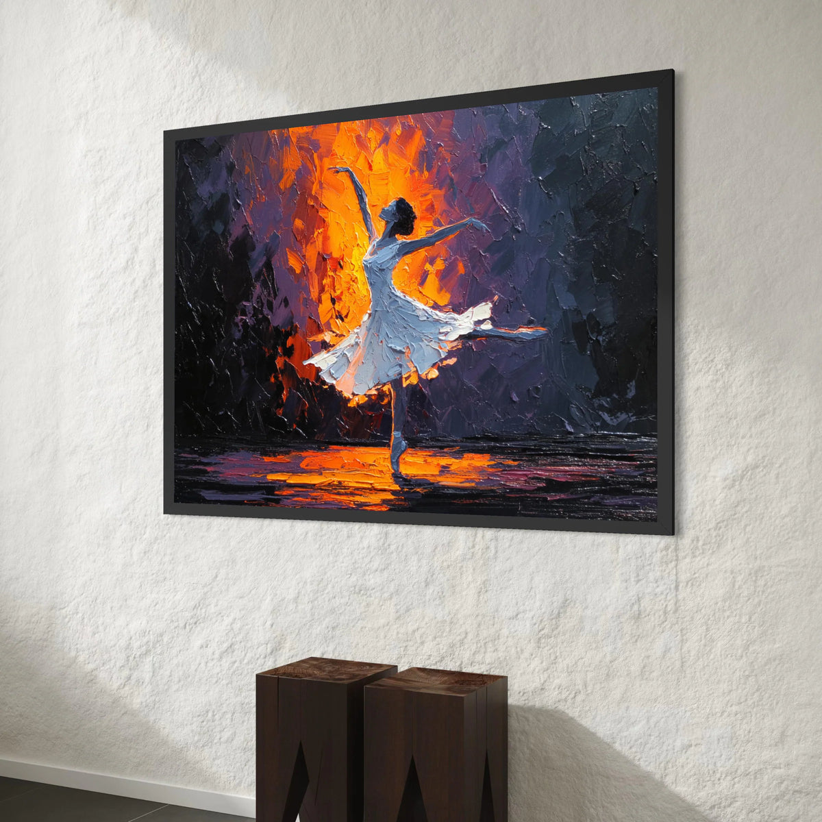 Graceful Ballet Dancer Canvas, Contemporary Dance Art, Warm Glow Lighting, Elegant Movement Wall Decor, Modern Figurative Canvas Print Art