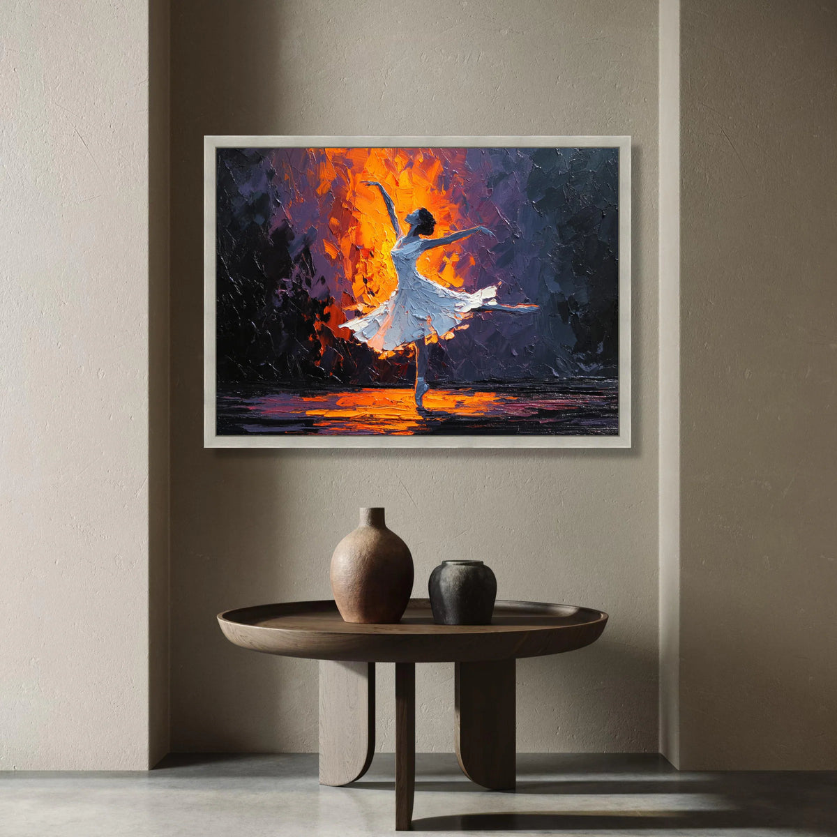 Graceful Ballet Dancer Canvas, Contemporary Dance Art, Warm Glow Lighting, Elegant Movement Wall Decor, Modern Figurative Canvas Print Art