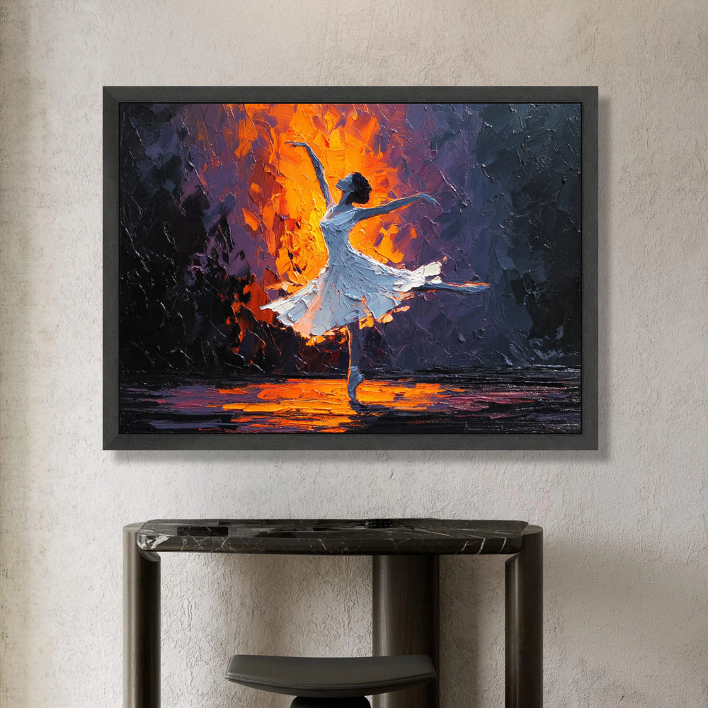 Graceful Ballet Dancer Canvas, Contemporary Dance Art, Warm Glow Lighting, Elegant Movement Wall Decor, Modern Figurative Canvas Print Art