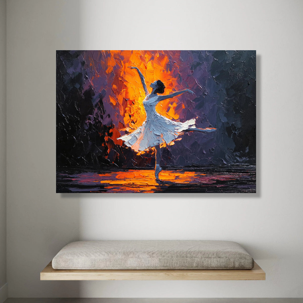 Graceful Ballet Dancer Canvas, Contemporary Dance Art, Warm Glow Lighting, Elegant Movement Wall Decor, Modern Figurative Canvas Print Art