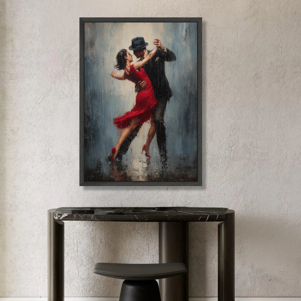 Passionate Tango Dance Couple, Elegant Red Dress Canvas, Romantic Ballroom Art, Dance Movement Wall Decor, Modern Dance Canvas Print Art
