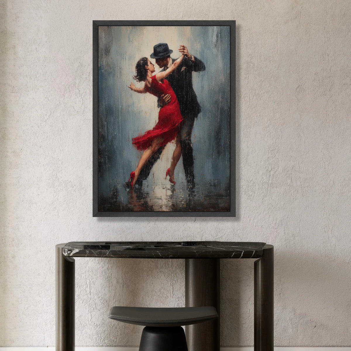 Passionate Tango Dance Couple, Elegant Red Dress Canvas, Romantic Ballroom Art, Dance Movement Wall Decor, Modern Dance Canvas Print Art