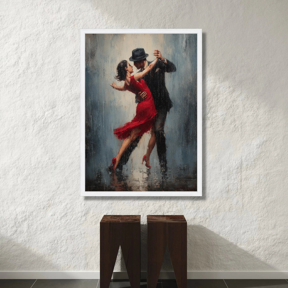 Passionate Tango Dance Couple, Elegant Red Dress Canvas, Romantic Ballroom Art, Dance Movement Wall Decor, Modern Dance Canvas Print Art