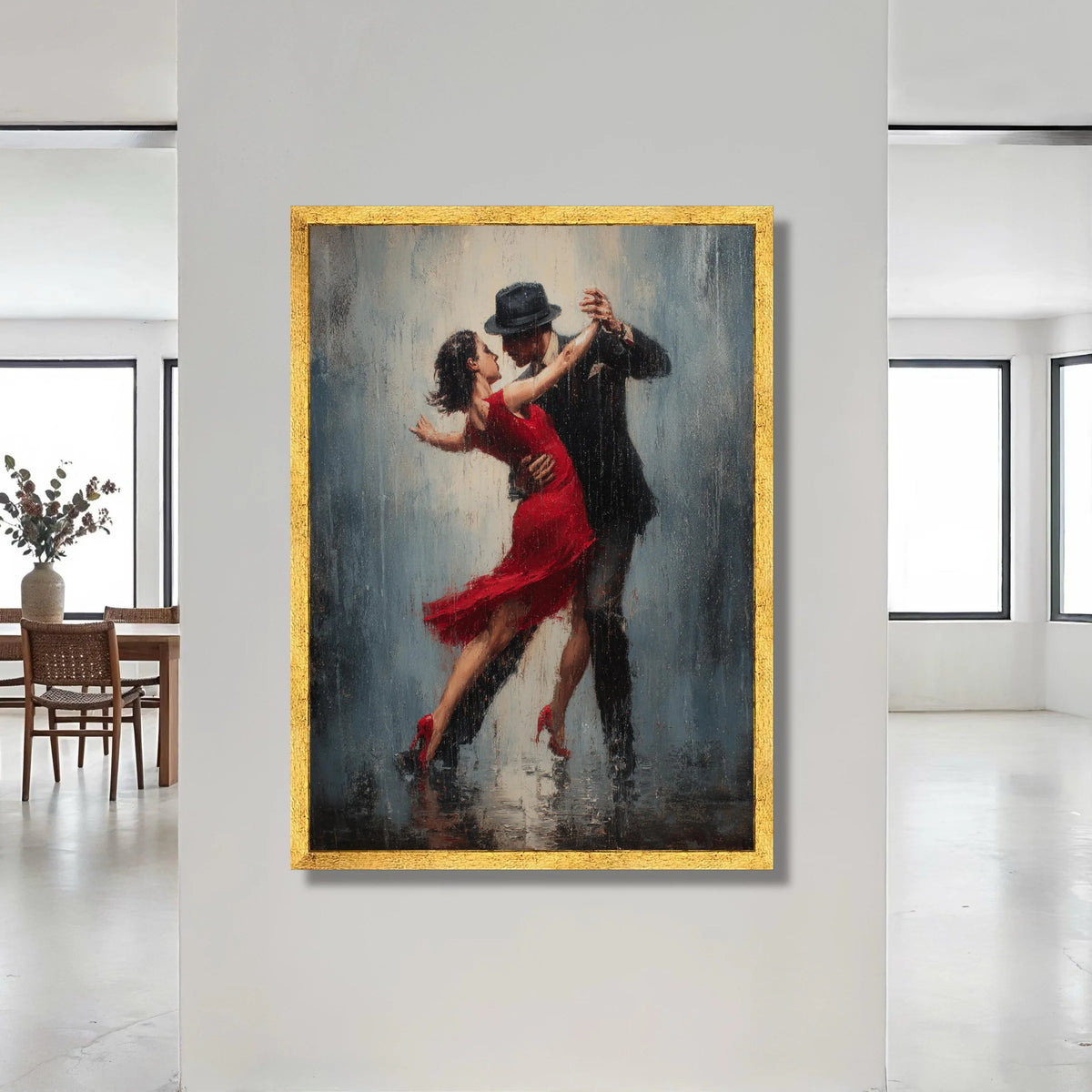 Passionate Tango Dance Couple, Elegant Red Dress Canvas, Romantic Ballroom Art, Dance Movement Wall Decor, Modern Dance Canvas Print Art