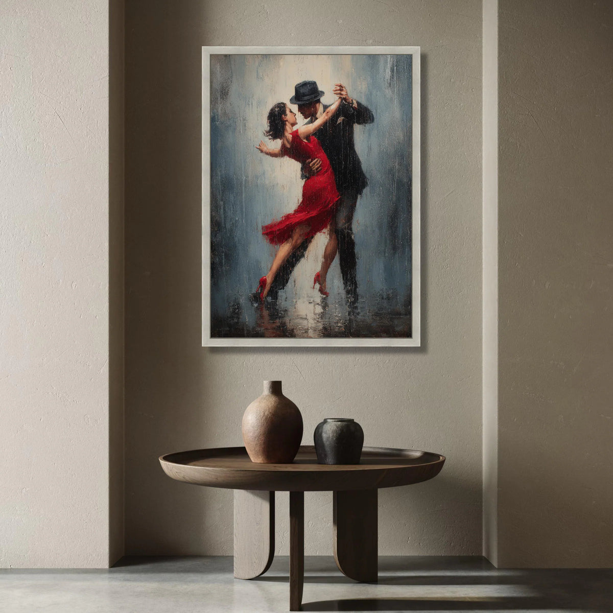 Passionate Tango Dance Couple, Elegant Red Dress Canvas, Romantic Ballroom Art, Dance Movement Wall Decor, Modern Dance Canvas Print Art