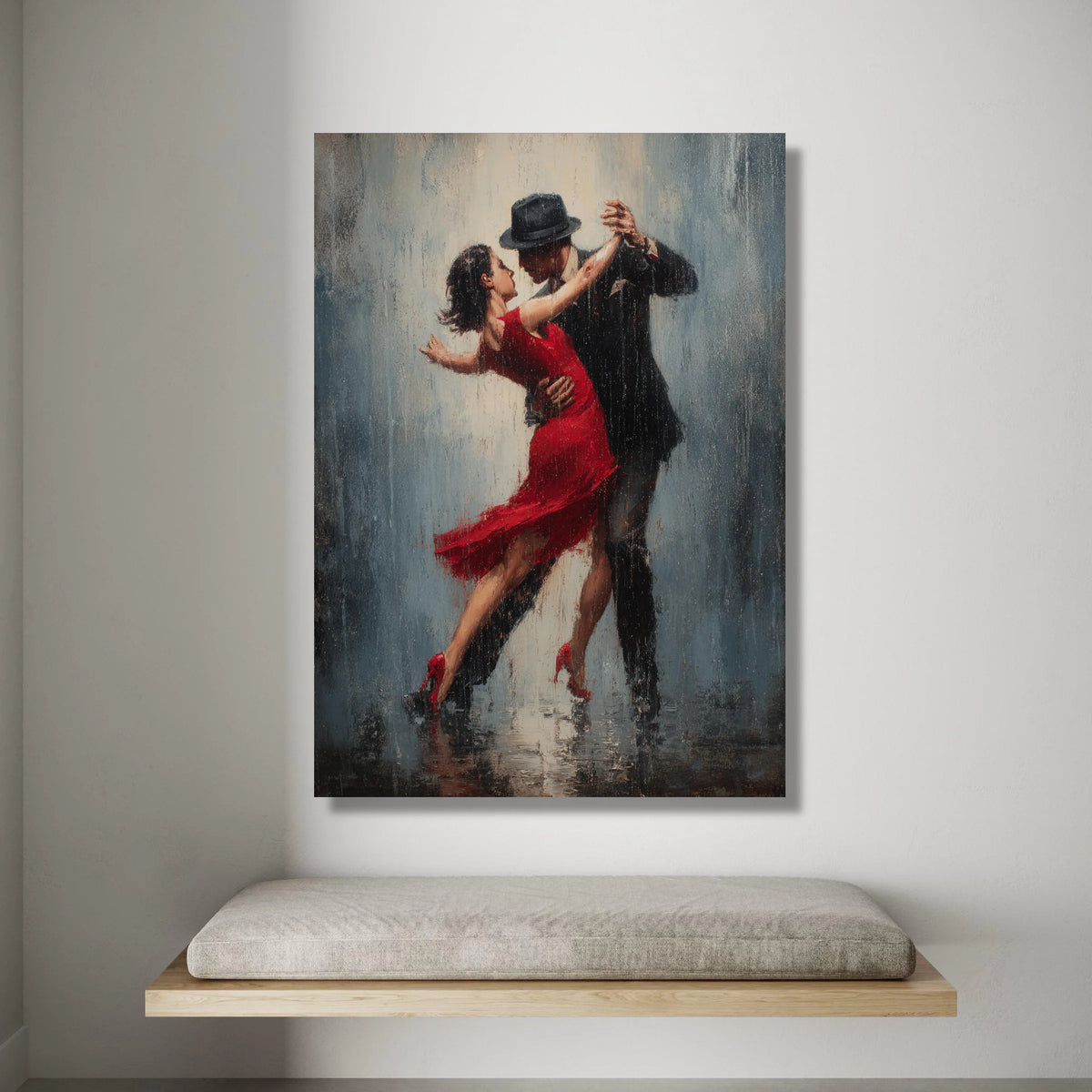 Passionate Tango Dance Couple, Elegant Red Dress Canvas, Romantic Ballroom Art, Dance Movement Wall Decor, Modern Dance Canvas Print Art