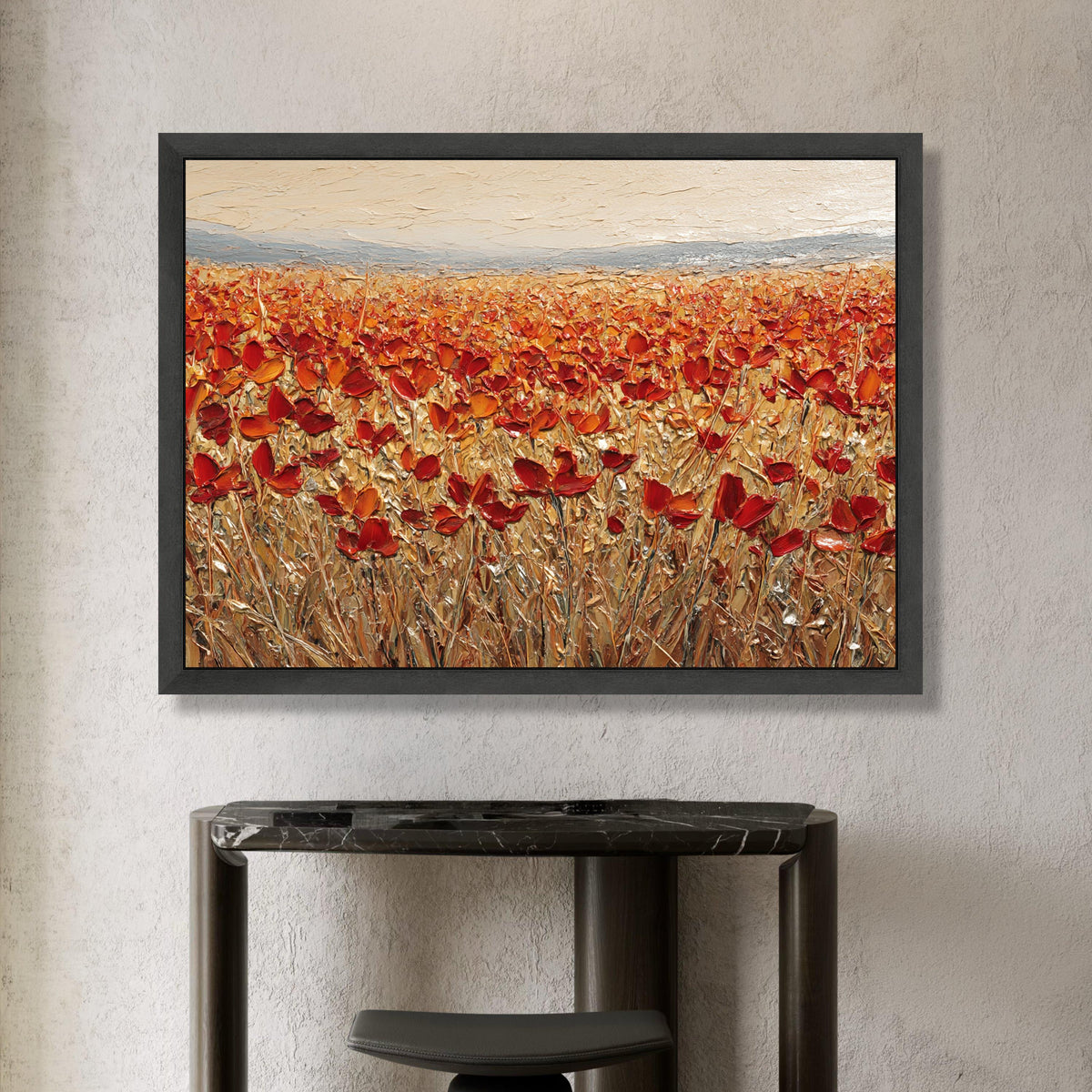 Vibrant Red Poppy Field Canvas, Autumn Floral Wall Art, Nature Landscape Canvas, Rustic Home Decoration, Ready to Hang Canvas Print Art