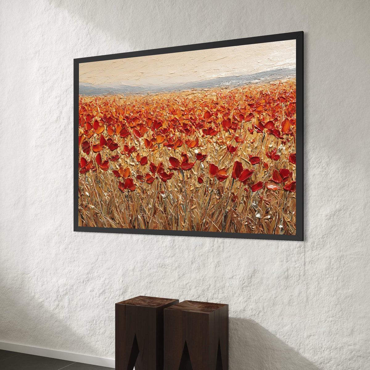 Vibrant Red Poppy Field Canvas, Autumn Floral Wall Art, Nature Landscape Canvas, Rustic Home Decoration, Ready to Hang Canvas Print Art