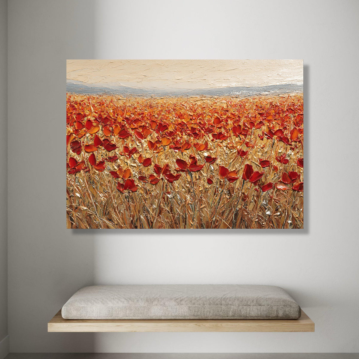 Vibrant Red Poppy Field Canvas, Autumn Floral Wall Art, Nature Landscape Canvas, Rustic Home Decoration, Ready to Hang Canvas Print Art