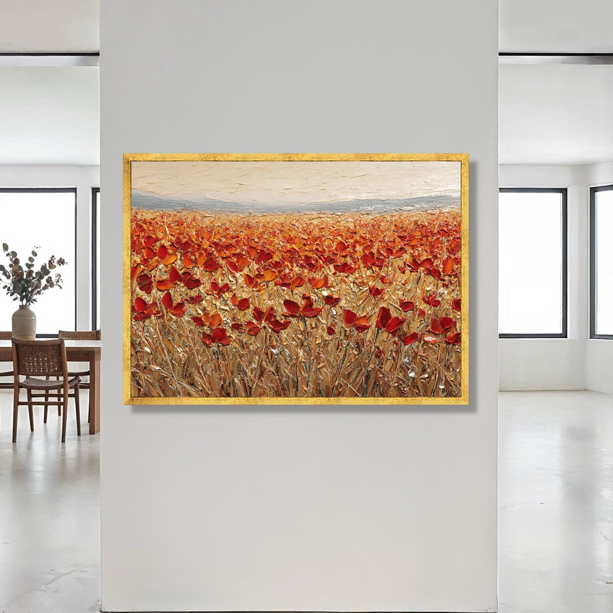 Vibrant Red Poppy Field Canvas, Autumn Floral Wall Art, Nature Landscape Canvas, Rustic Home Decoration, Ready to Hang Canvas Print Art