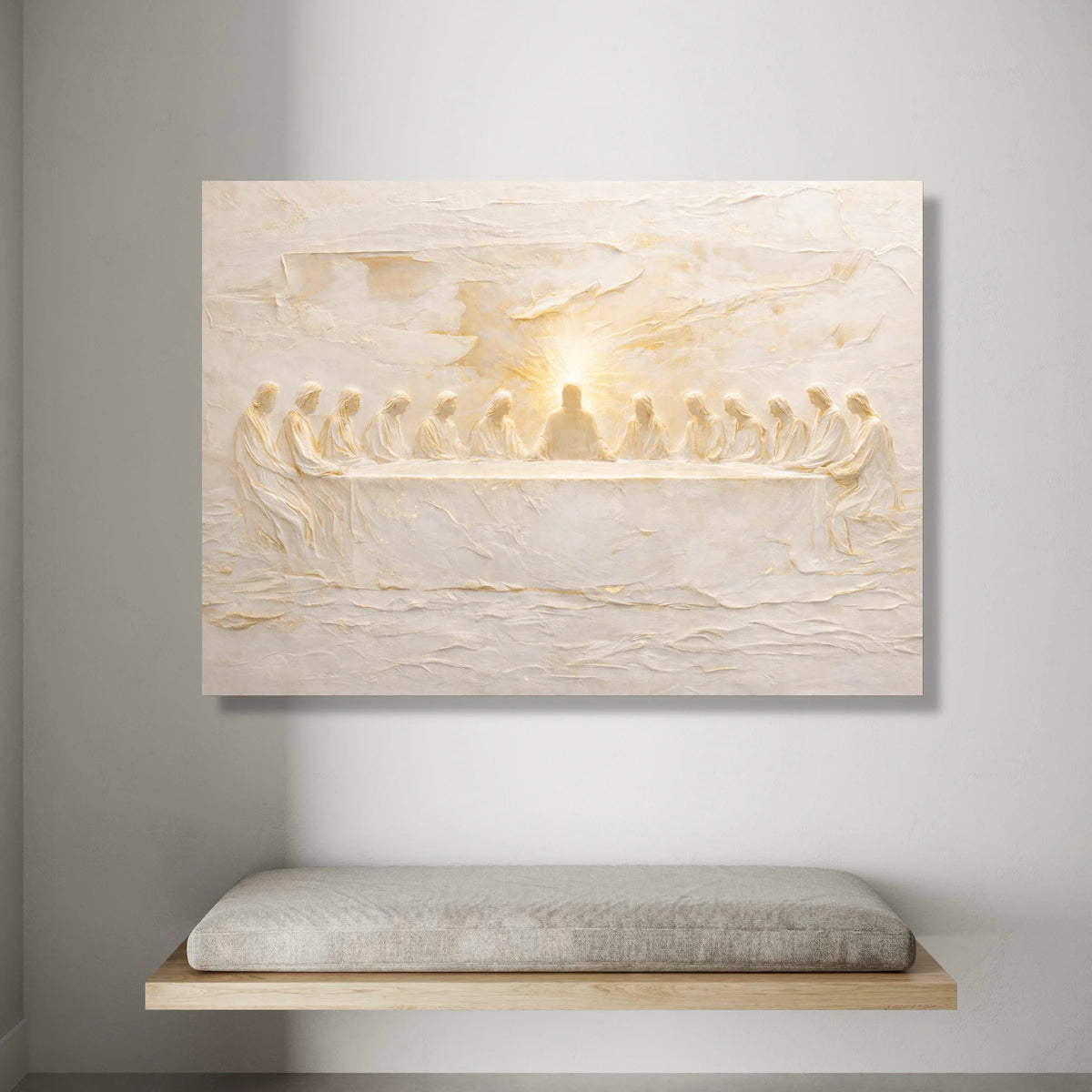 The Last Supper Canvas Wall Art, Religious Christian Decor, Spiritual Table Scene, Illuminated Jesus Artwork, Inspirational Canvas Print Art