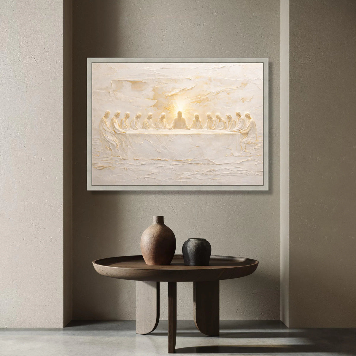 The Last Supper Canvas Wall Art, Religious Christian Decor, Spiritual Table Scene, Illuminated Jesus Artwork, Inspirational Canvas Print Art