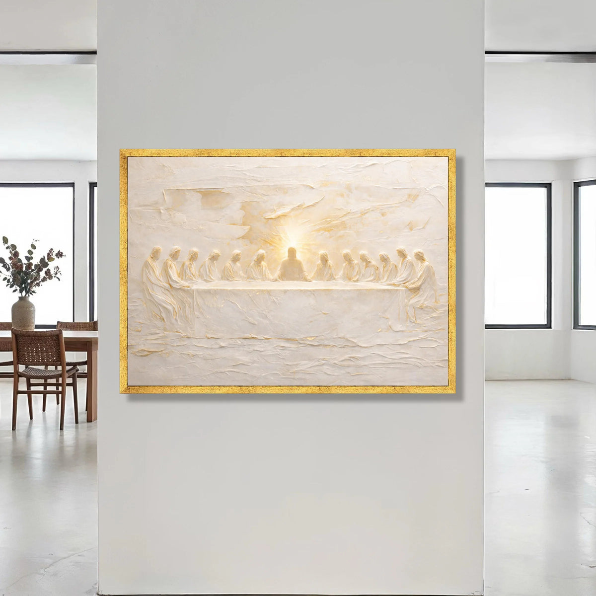 The Last Supper Canvas Wall Art, Religious Christian Decor, Spiritual Table Scene, Illuminated Jesus Artwork, Inspirational Canvas Print Art