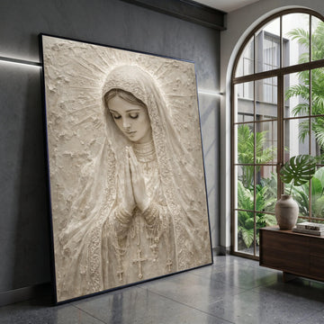 Serene Virgin Mary Canvas Wall Art, Praying Madonna Religious Canvas, Spiritual Home Decor, Detailed Christian Wall Art, Canvas Print Art