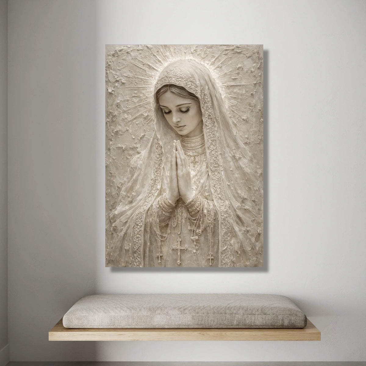Serene Virgin Mary Canvas Wall Art, Praying Madonna Religious Canvas, Spiritual Home Decor, Detailed Christian Wall Art, Canvas Print Art