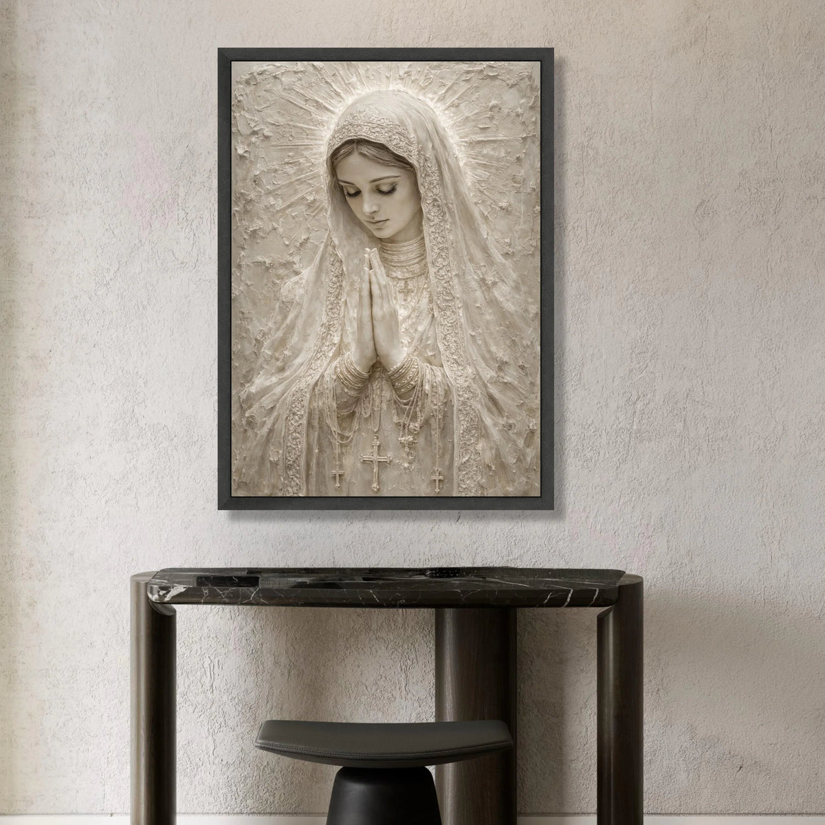 Serene Virgin Mary Canvas Wall Art, Praying Madonna Religious Canvas, Spiritual Home Decor, Detailed Christian Wall Art, Canvas Print Art