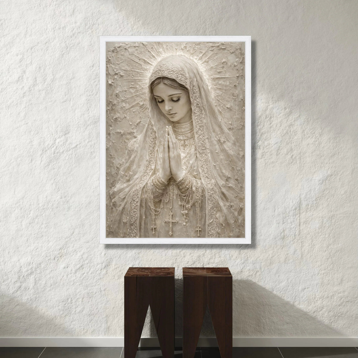 Serene Virgin Mary Canvas Wall Art, Praying Madonna Religious Canvas, Spiritual Home Decor, Detailed Christian Wall Art, Canvas Print Art
