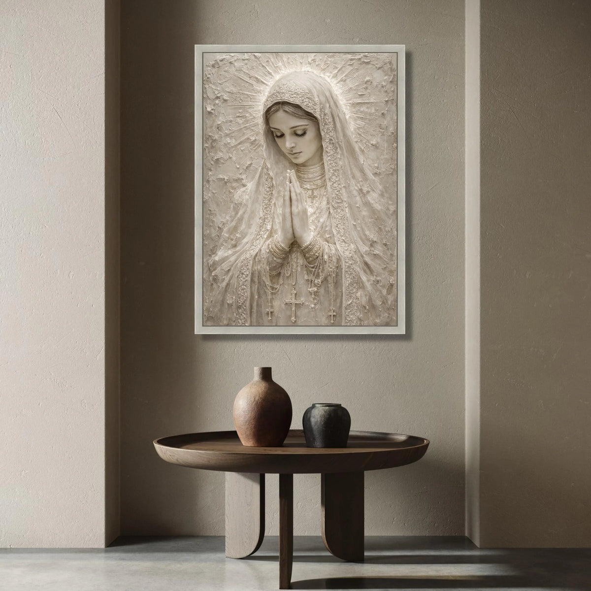 Serene Virgin Mary Canvas Wall Art, Praying Madonna Religious Canvas, Spiritual Home Decor, Detailed Christian Wall Art, Canvas Print Art