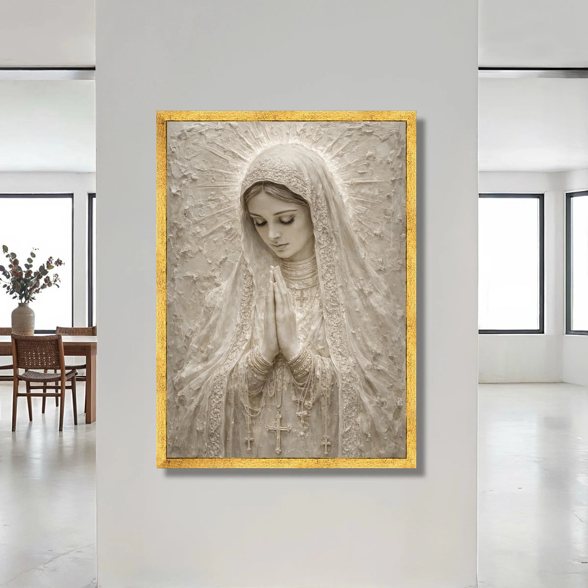 Serene Virgin Mary Canvas Wall Art, Praying Madonna Religious Canvas, Spiritual Home Decor, Detailed Christian Wall Art, Canvas Print Art