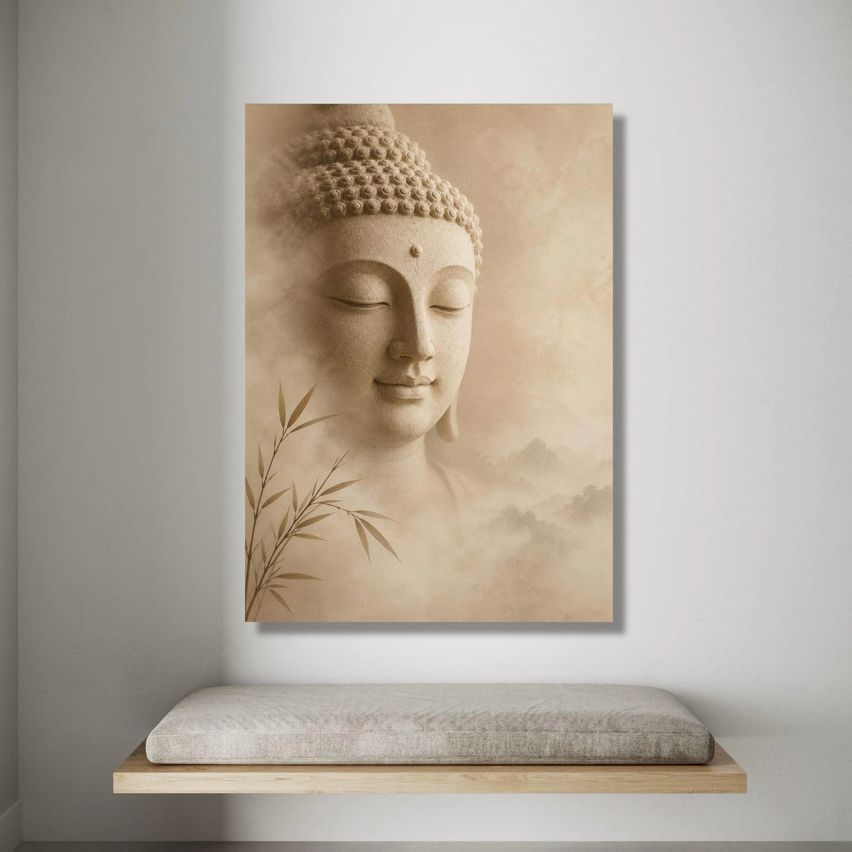 Serene Buddha Face Canvas, Tranquil Meditation Wall Art, Zen Spiritual Decor, Calm Buddha Portrait, Peaceful Home Canvas Print Art