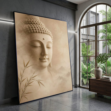 Serene Buddha Face Canvas, Tranquil Meditation Wall Art, Zen Spiritual Decor, Calm Buddha Portrait, Peaceful Home Canvas Print Art