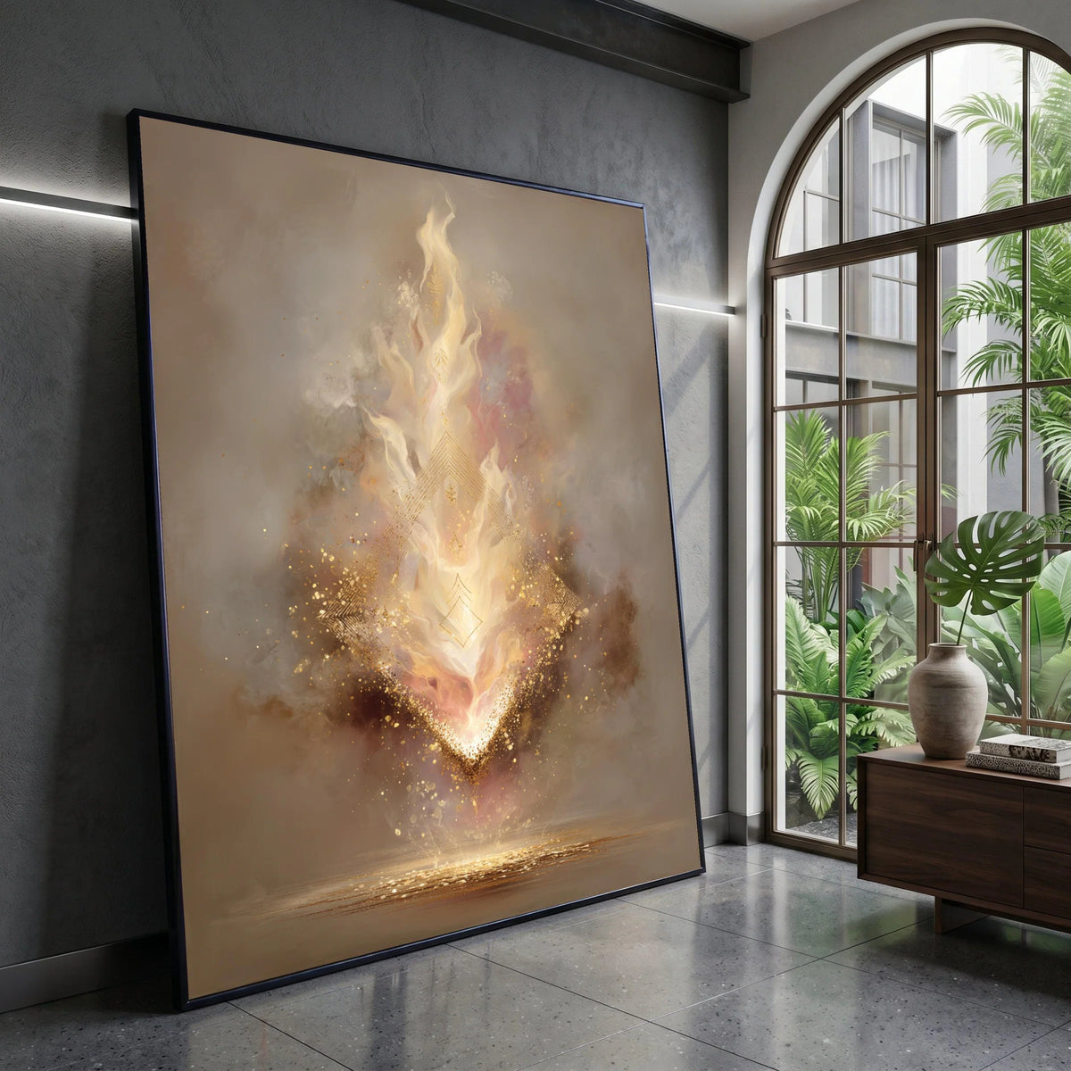 Abstract Golden Flame Canvas, Mystical Light Wall Art, Ethereal Glow Canvas, Modern Decorative Artwork, Home Accent Canvas Print Art