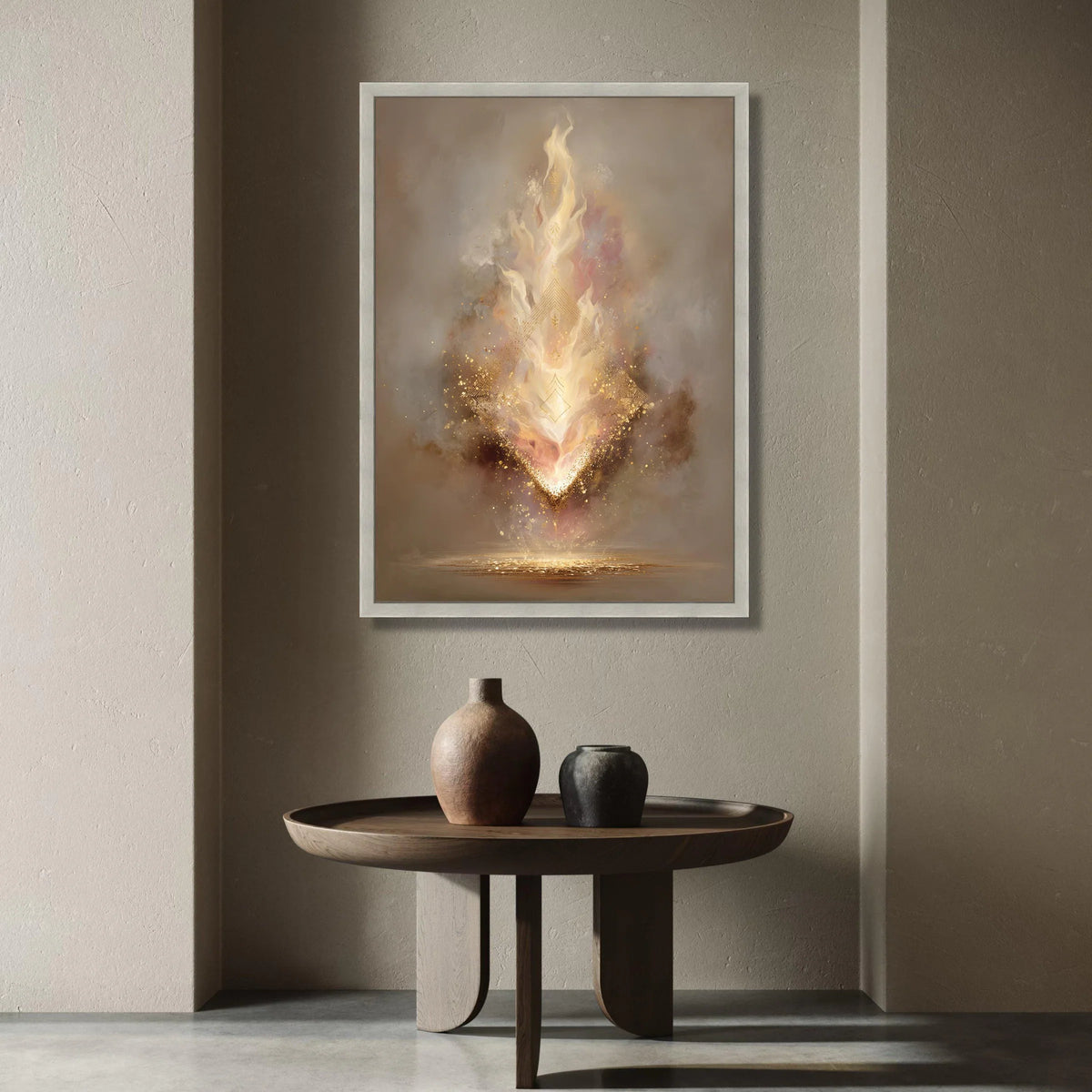 Abstract Golden Flame Canvas, Mystical Light Wall Art, Ethereal Glow Canvas, Modern Decorative Artwork, Home Accent Canvas Print Art