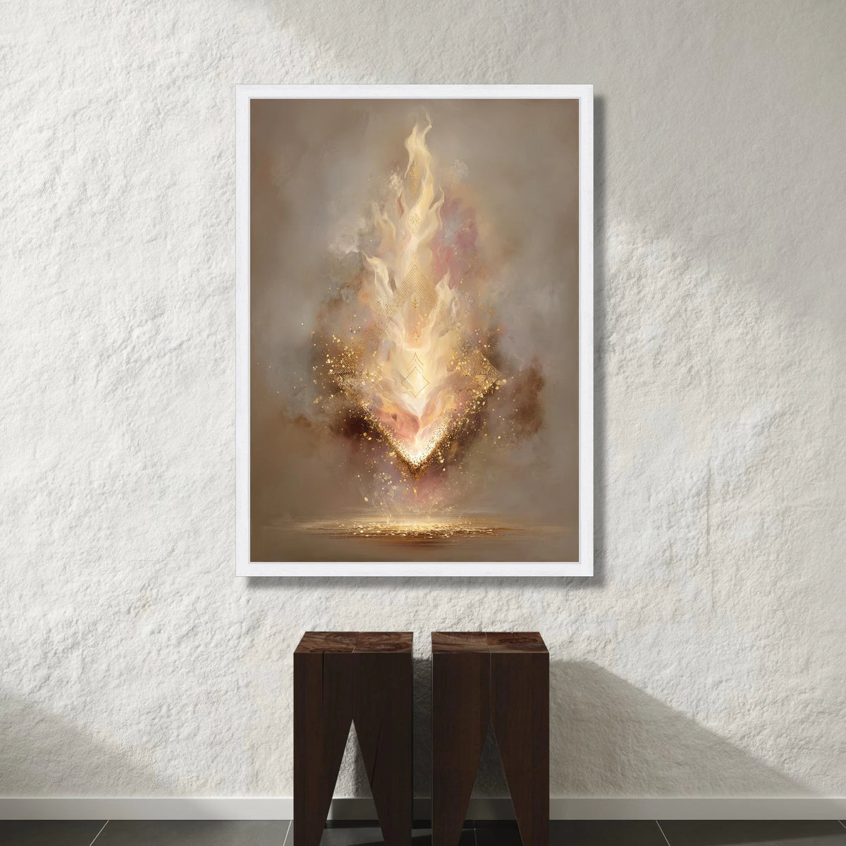 Abstract Golden Flame Canvas, Mystical Light Wall Art, Ethereal Glow Canvas, Modern Decorative Artwork, Home Accent Canvas Print Art