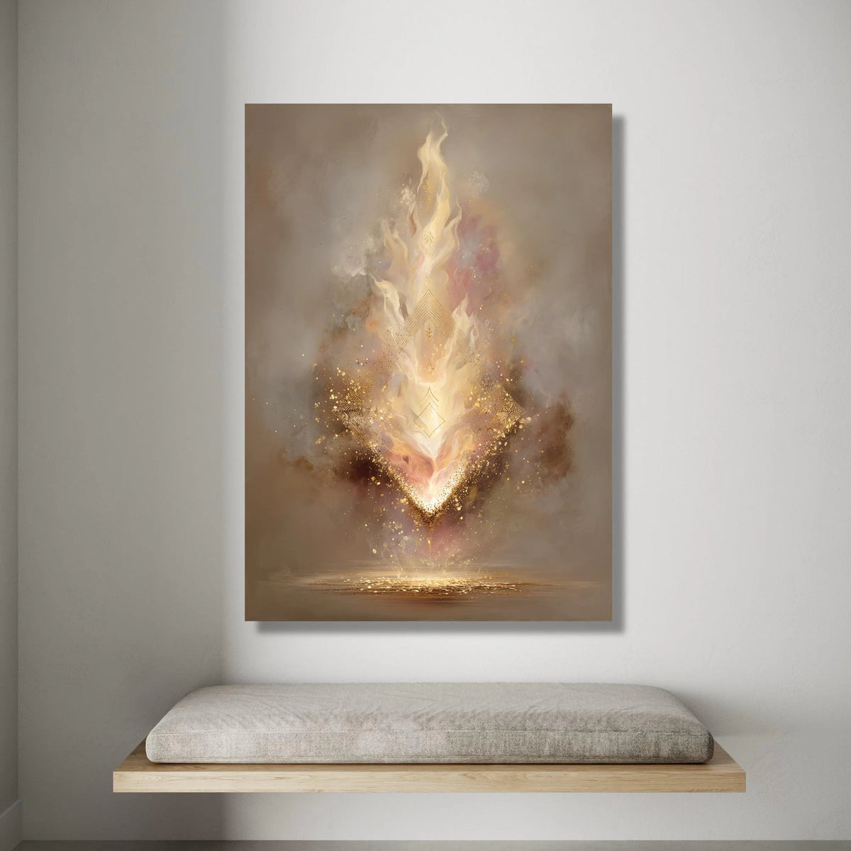 Abstract Golden Flame Canvas, Mystical Light Wall Art, Ethereal Glow Canvas, Modern Decorative Artwork, Home Accent Canvas Print Art