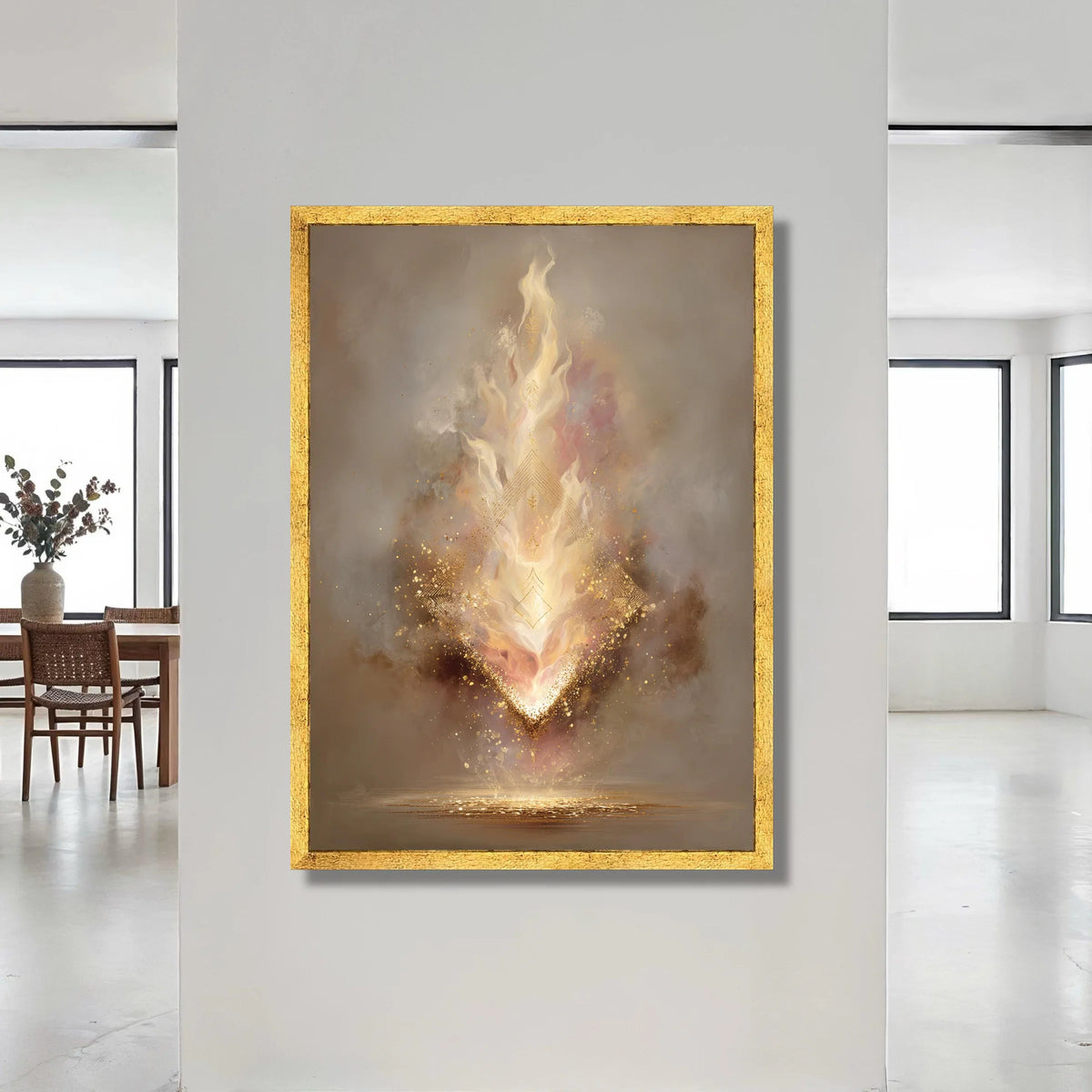 Abstract Golden Flame Canvas, Mystical Light Wall Art, Ethereal Glow Canvas, Modern Decorative Artwork, Home Accent Canvas Print Art