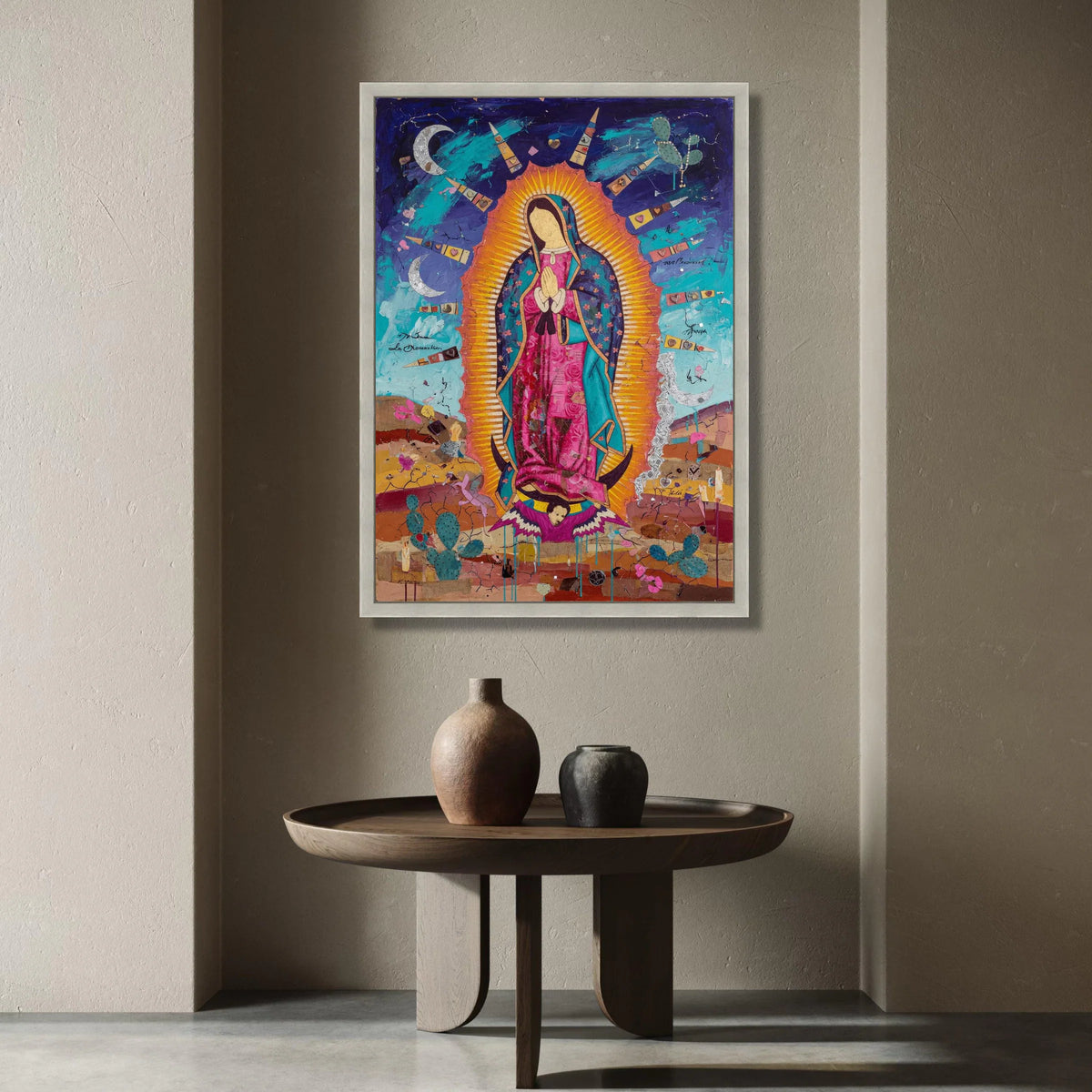 Vibrant Guadalupe Canvas Wall Art, Praying Virgin Mary, Religious Home Decor, Mexican Folk Art, Spiritual Canvas Painting Canvas Print Art