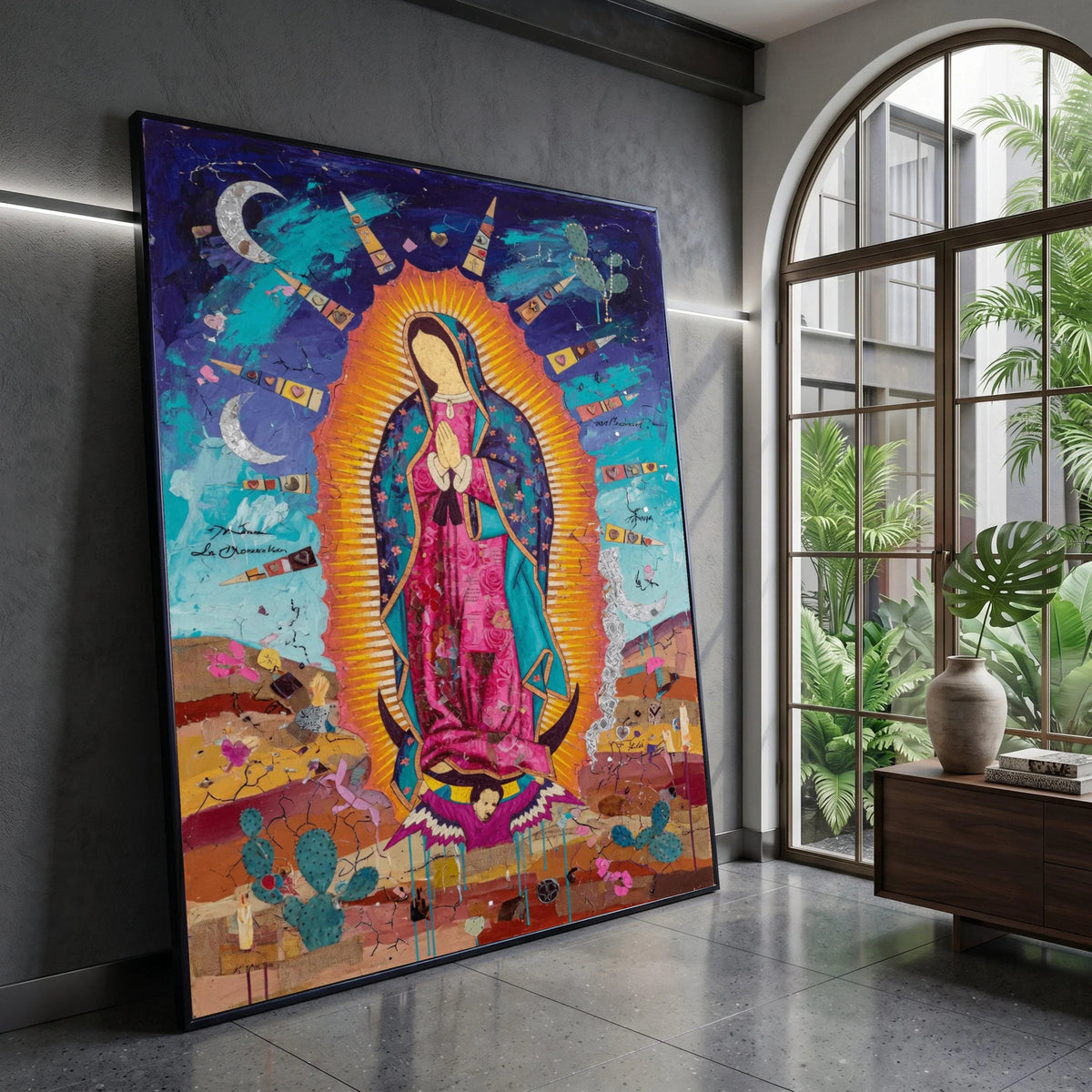 Vibrant Guadalupe Canvas Wall Art, Praying Virgin Mary, Religious Home Decor, Mexican Folk Art, Spiritual Canvas Painting Canvas Print Art