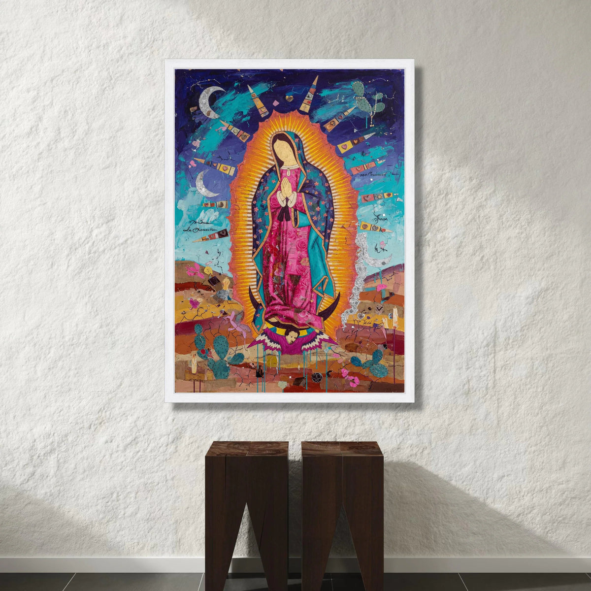 Vibrant Guadalupe Canvas Wall Art, Praying Virgin Mary, Religious Home Decor, Mexican Folk Art, Spiritual Canvas Painting Canvas Print Art