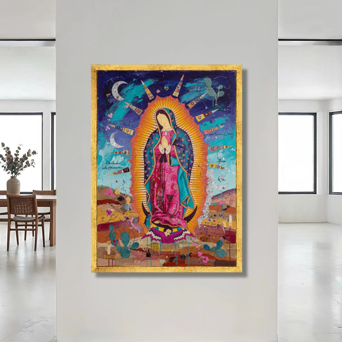 Vibrant Guadalupe Canvas Wall Art, Praying Virgin Mary, Religious Home Decor, Mexican Folk Art, Spiritual Canvas Painting Canvas Print Art