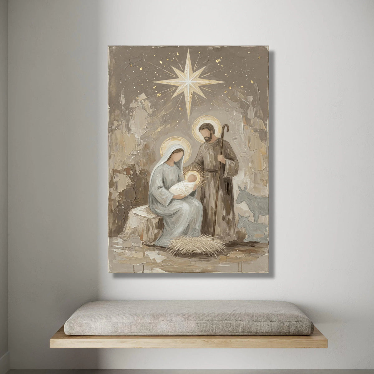 Nativity Scene Canvas Art, Holy Family Wall Art, Christmas Manger Canvas, Religious Home Decor, Spiritual Canvas Wall Canvas Print Art