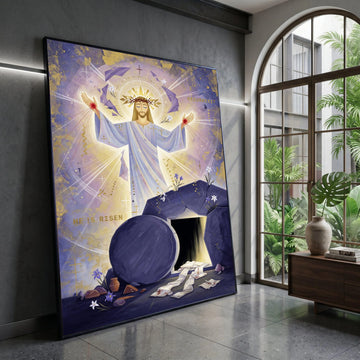 Resurrection of Jesus Canvas Wall Art, He Is Risen Christian Religious Canvas, Easter Celebration Decoration, Spiritual Canvas Print Art
